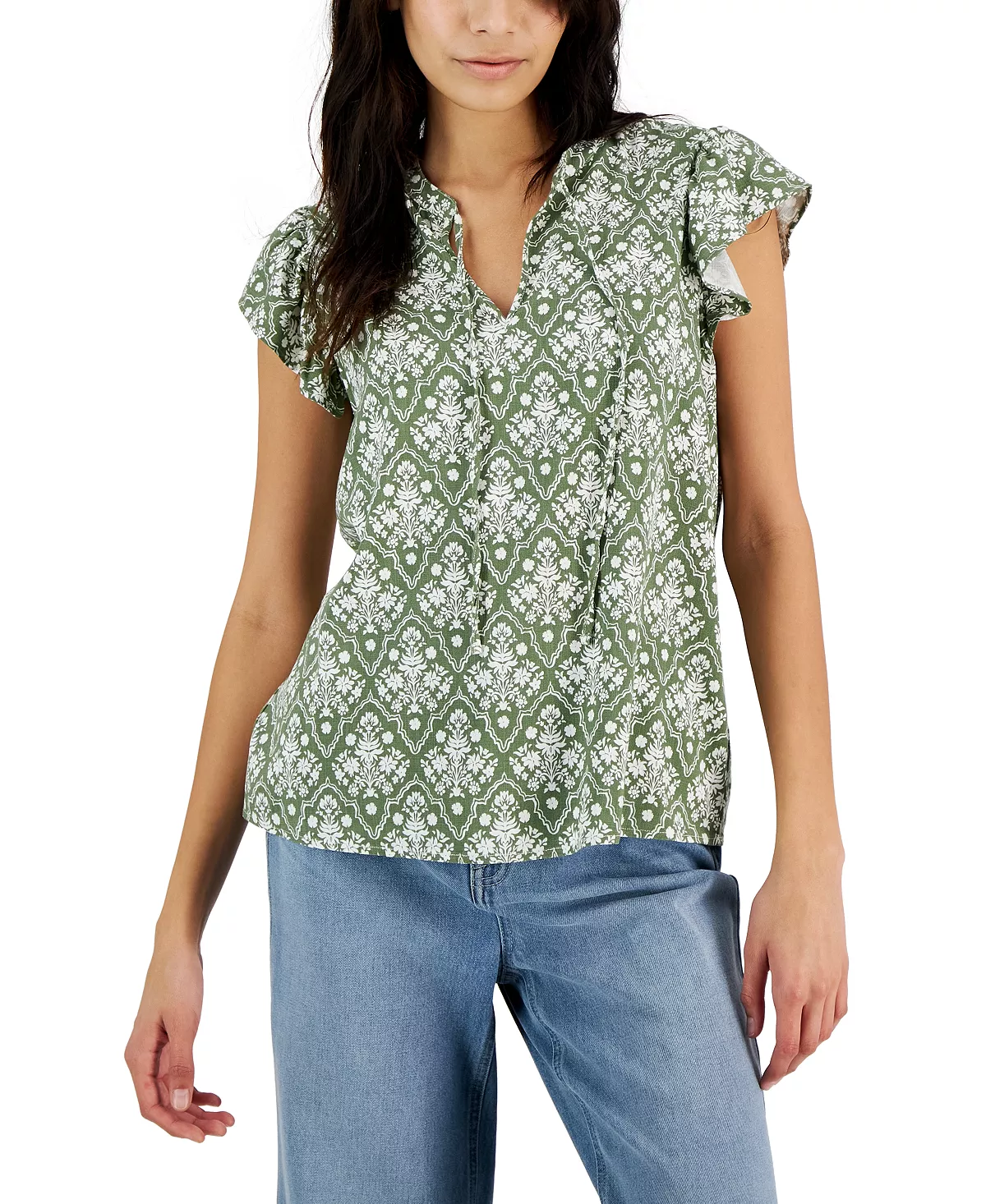 Women's Crinkle Gauze Ruffled Sleeve Top, Created For Macy's Style & Co Women's Crinkle Gauze Ruffled Sleeve Top, Created For Macy's -CeCe cloth-shop