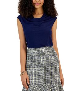 Kasper Women's Textured Cowlneck Cap-Sleeve Top