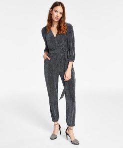INC International Concepts Metallic Belted Jumpsuit, Created For Macy's