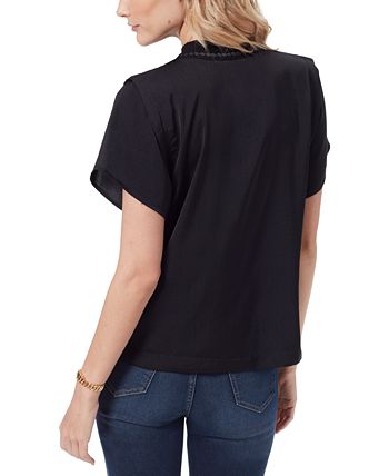 Leona Braided Neckline Short Sleeve Blouse Sam Edelman Leona Braided Neckline Short Sleeve Blouse -CeCe cloth-shop