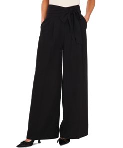 CeCe Women's Tie High-Waist Pleated Wide-Leg Trousers