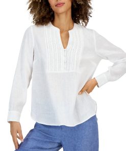 Charter Club Women's Linen Split-Neck Tunic, Created For Macy's
