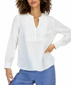 Charter Club Women's Linen Split-Neck Tunic, Created For Macy's