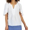 Charter Club Women's Linen Split-Neck Flutter-Sleeve Top, Created For Macy's