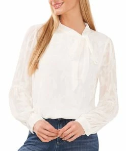 CeCe Women's Clip Jacquard Long-Sleeve Bow Blouse