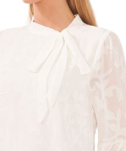CeCe Women's Clip Jacquard Long-Sleeve Bow Blouse -CeCe cloth-shop 22836257 fpx
