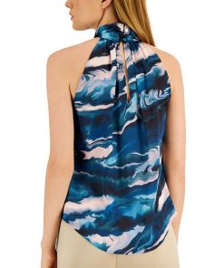 Anne Klein Women's Satin Printed Twist-Neck Halter Top 3 Anne Klein Women's Satin Printed Twist-Neck Halter Top -CeCe cloth-shop 22836930 fpx