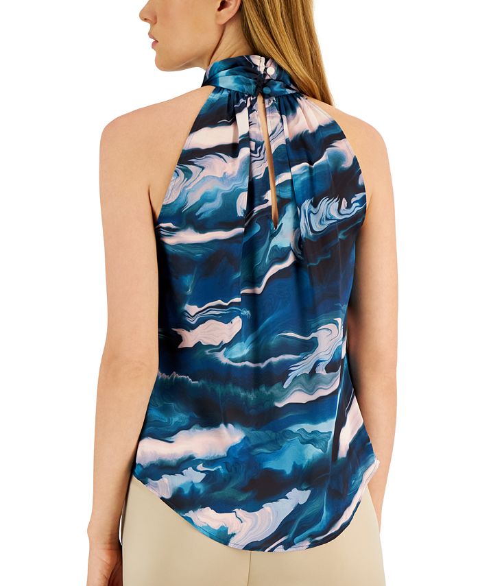 Women's Satin Printed Twist-Neck Halter Top Anne Klein Women's Satin Printed Twist-Neck Halter Top -CeCe cloth-shop