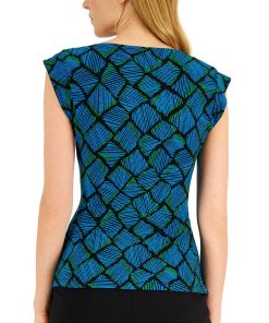 Anne Klein Women's Geo-Print Cap-Sleeve Cowlneck Top -CeCe cloth-shop 22837319 fpx