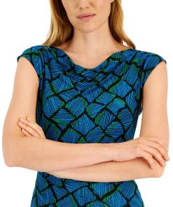 Anne Klein Women's Geo-Print Cap-Sleeve Cowlneck Top -CeCe cloth-shop 22837320 fpx