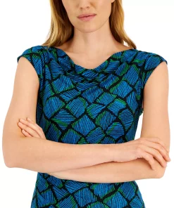 Anne Klein Women's Geo-Print Cap-Sleeve Cowlneck Top -CeCe cloth-shop 22837320 fpx