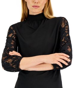 Anne Klein Women's Mixed-Media Lace-Sleeve Top 3 Anne Klein Women's Mixed-Media Lace-Sleeve Top -CeCe cloth-shop 22837367 fpx