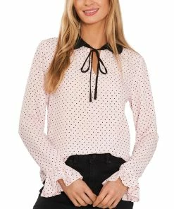 CeCe Women's Contrast-Collar Dotted Ruffled-Cuff Blouse
