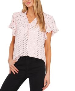 CeCe Women's Printed V-Neck Flutter-Sleeve Ruffle Top
