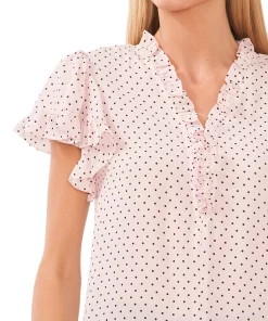 CeCe Women's Printed V-Neck Flutter-Sleeve Ruffle Top -CeCe cloth-shop 22850790 fpx