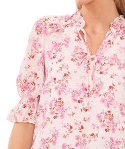 CeCe Women's Floral-Print Tie-Neck Ruffled-Shoulder Smocked-Cuff Blouse 4 CeCe Women's Floral-Print Tie-Neck Ruffled-Shoulder Smocked-Cuff Blouse -CeCe cloth-shop 22851246 fpx