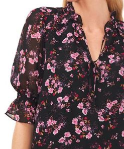 CeCe Women's Floral-Print Tie-Neck Ruffled-Shoulder Smocked-Cuff Blouse 2 CeCe Women's Floral-Print Tie-Neck Ruffled-Shoulder Smocked-Cuff Blouse -CeCe cloth-shop 22851255 fpx