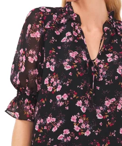 CeCe Women's Floral-Print Tie-Neck Ruffled-Shoulder Smocked-Cuff Blouse 3 CeCe Women's Floral-Print Tie-Neck Ruffled-Shoulder Smocked-Cuff Blouse -CeCe cloth-shop 22851255 fpx