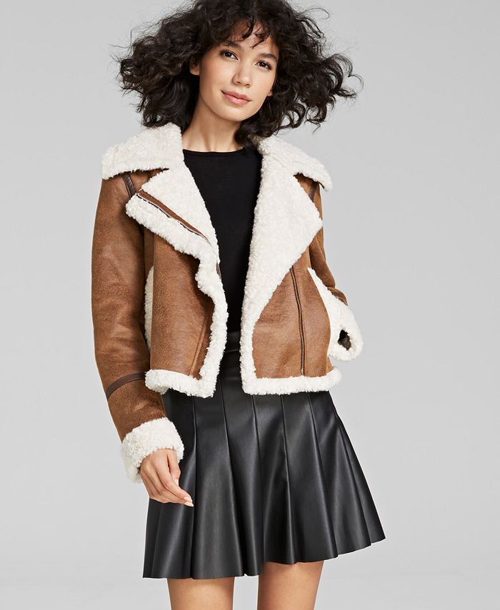 Women's Faux-Shearling Moto Coat Sam Edelman Women's Faux-Shearling Moto Coat -CeCe cloth-shop