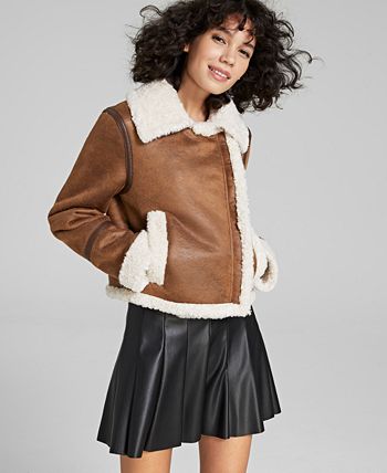 Women's Faux-Shearling Moto Coat Sam Edelman Women's Faux-Shearling Moto Coat -CeCe cloth-shop