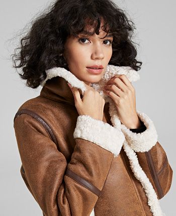 Women's Faux-Shearling Moto Coat Sam Edelman Women's Faux-Shearling Moto Coat -CeCe cloth-shop