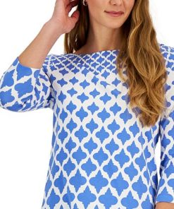 Charter Club Women's Cotton Printed 3/4-Sleeve Boat-Neck Top -CeCe cloth-shop 22851510 fpx
