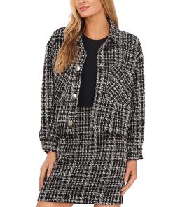 CeCe Women's Short-Length Pocket-Front Tweed Shacket