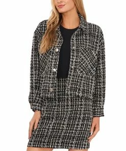CeCe Women's Short-Length Pocket-Front Tweed Shacket