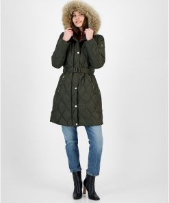 Michael Kors Women's Quilted Faux-Fur-Trim Hooded Puffer Coat