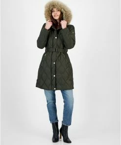 Michael Kors Women's Quilted Faux-Fur-Trim Hooded Puffer Coat