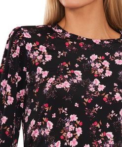 CeCe Women's Floral-Print Long-Sleeve Smocked-Cuff Top -CeCe cloth-shop 22854751 fpx