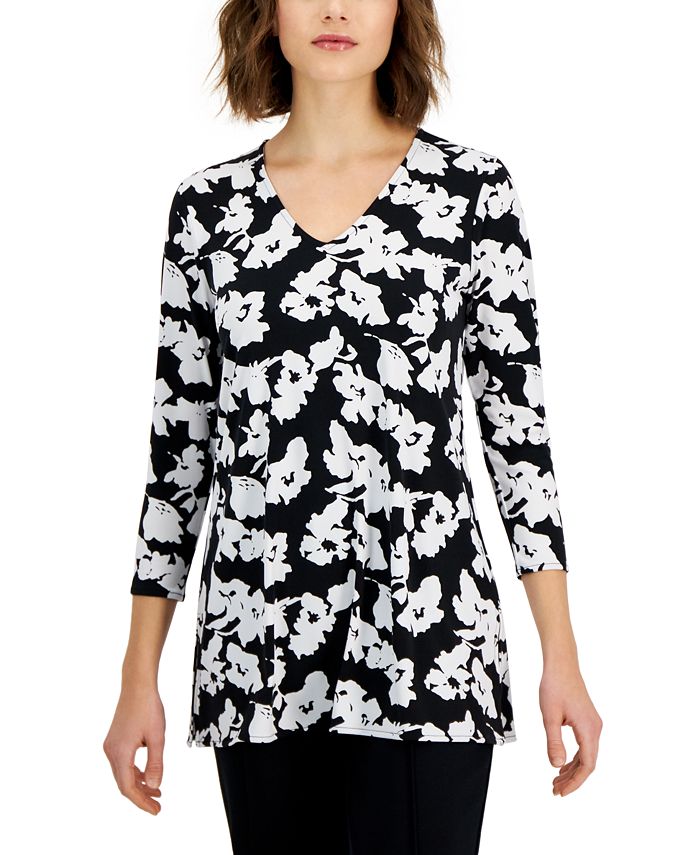 Women's Printed 3/4-Sleeve V-Neck Tunic Top, Created For Macy's Alfani Women's Printed 3/4-Sleeve V-Neck Tunic Top, Created For Macy's -CeCe cloth-shop