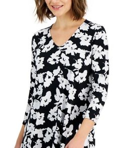 Alfani Women's Printed 3/4-Sleeve V-Neck Tunic Top, Created For Macy's 2 Alfani Women's Printed 3/4-Sleeve V-Neck Tunic Top, Created For Macy's -CeCe cloth-shop 22863870 fpx