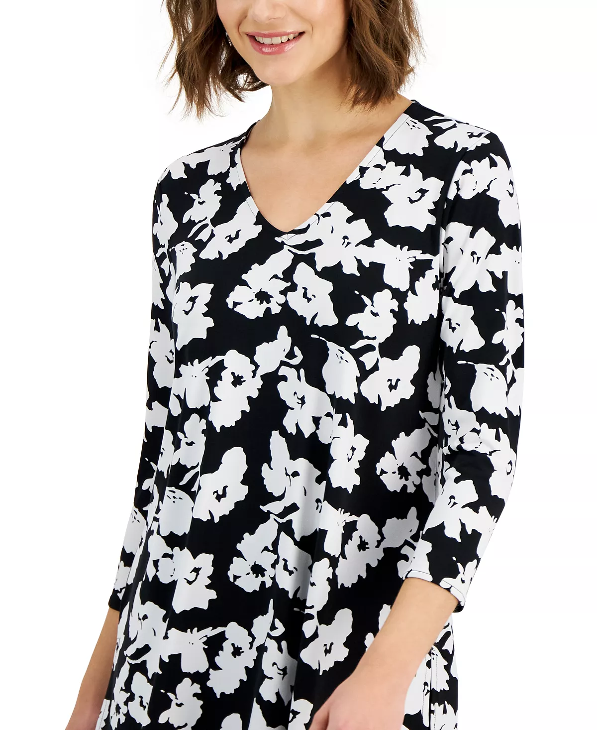 Women's Printed 3/4-Sleeve V-Neck Tunic Top, Created For Macy's Alfani Women's Printed 3/4-Sleeve V-Neck Tunic Top, Created For Macy's -CeCe cloth-shop