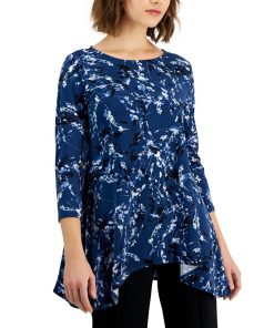 Alfani Printed Asymmetrical Swing Knit Top, Created For Macy's
