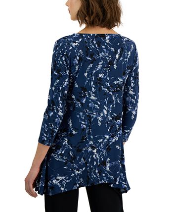 Printed Asymmetrical Swing Knit Top, Created For Macy's Alfani Printed Asymmetrical Swing Knit Top, Created For Macy's -CeCe cloth-shop