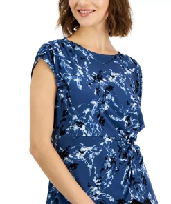 Alfani Women's Printed Crewneck Short-Sleeve Side-Knot Top, Created For Macy's -CeCe cloth-shop 22864126 fpx