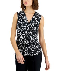 Alfani Women's Printed V-Neck Knot-Front Sleeveless Top, Created For Macy's