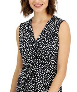 Alfani Women's Printed V-Neck Knot-Front Sleeveless Top, Created For Macy's -CeCe cloth-shop 22864213 fpx