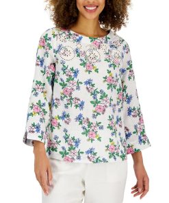 Charter Club Women's Linen Floral-Printed Top, Created For Macy's