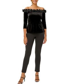 Adrianna Papell Women's Velvet Ruffled Off-The-Shoulder Top