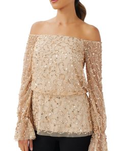 Adrianna Papell Women's Beaded Off-The-Shoulder Long-Sleeve Top