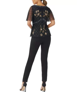 Adrianna Papell Women's Illusion-Detail Beaded Short-Sleeve Blouse 3 Adrianna Papell Women's Illusion-Detail Beaded Short-Sleeve Blouse -CeCe cloth-shop 22866090 fpx
