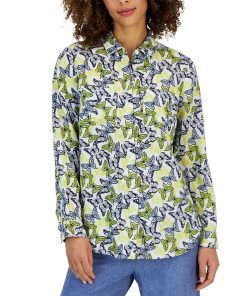 Charter Club Women's Linen Butterfly Tab-Sleeve Shirt, Created For Macy's