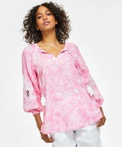 Charter Club Women's Linen Toile-Print Top, Created For Macy's