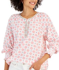 Charter Club Women's Woven Metallic-Stripe Tunic, Created For Macy's -CeCe cloth-shop 22897159 fpx