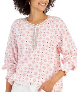 Charter Club Women's Woven Metallic-Stripe Tunic, Created For Macy's -CeCe cloth-shop 22897159 fpx