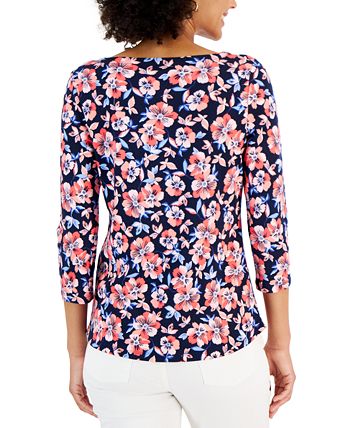 Women's Cotton Floral-Print Boat-Neck, Created For Macy's Charter Club Women's Cotton Floral-Print Boat-Neck, Created For Macy's -CeCe cloth-shop