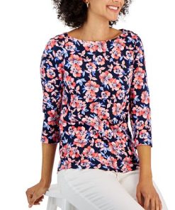 Charter Club Women's Cotton Floral-Print Boat-Neck, Created For Macy's 2 Charter Club Women's Cotton Floral-Print Boat-Neck, Created For Macy's -CeCe cloth-shop 22897162 fpx