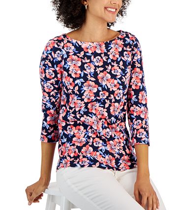 Women's Cotton Floral-Print Boat-Neck, Created For Macy's Charter Club Women's Cotton Floral-Print Boat-Neck, Created For Macy's -CeCe cloth-shop